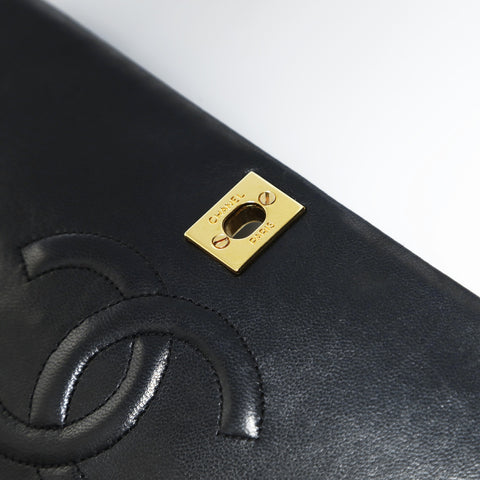 CHANEL No. 1 1989-1991 Full Flap Lambskin Matelasse Chain Shoulder Bag black WS23484