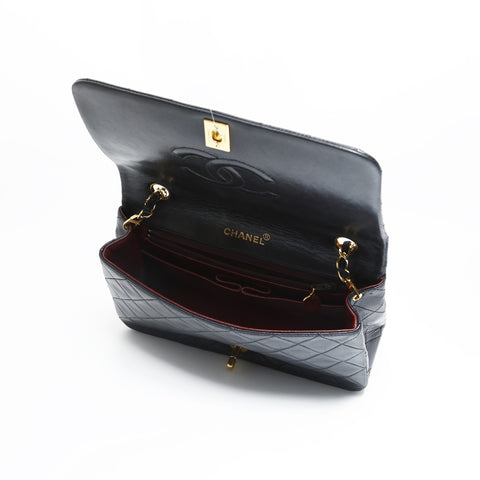CHANEL No. 1 1989-1991 Full Flap Lambskin Matelasse Chain Shoulder Bag black WS23484