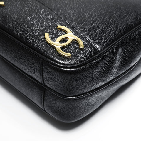 CHANEL No. 3 1994-1996 Caviar Skin Triple Coco Tote Shoulder Bag black WS23485