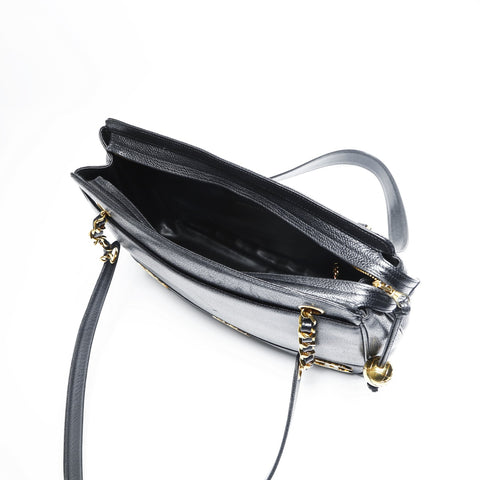 CHANEL No. 3 1994-1996 Caviar Skin Triple Coco Tote Shoulder Bag black WS23485