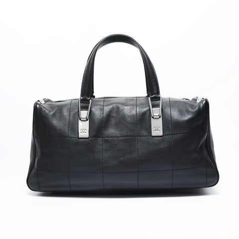 CHANEL No. 7 2002-2003 Chocobar Lambskin Bowling Bag Handbag black WS23486