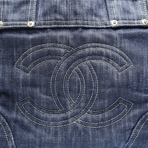 CHANEL 10 series 2005-2006 Denim COCO Mark Tote Bag Navy WS23487
