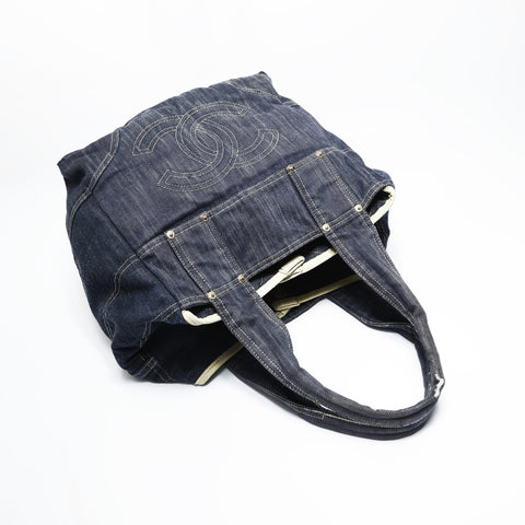 CHANEL 10 series 2005-2006 Denim COCO Mark Tote Bag Navy WS23487