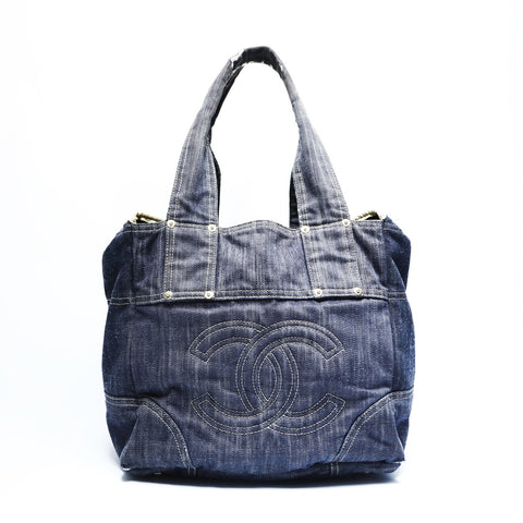 CHANEL 10 series 2005-2006 Denim COCO Mark Tote Bag Navy WS23487