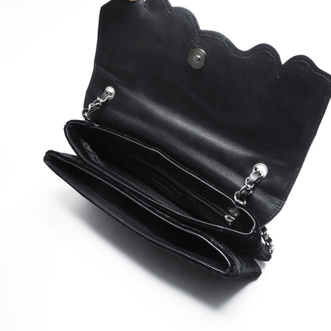 CHANEL 10 Series 2005-2006 Velour Camellia Single Chain Shoulder Bag black WS23489