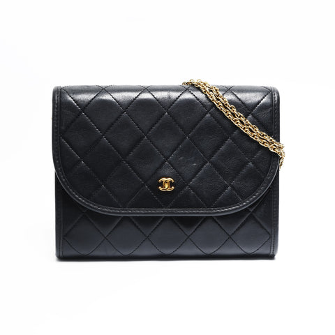 CHANEL Lambskin Mini Pochette Chain with Diamond Stitching Shoulder Bag black WS23490