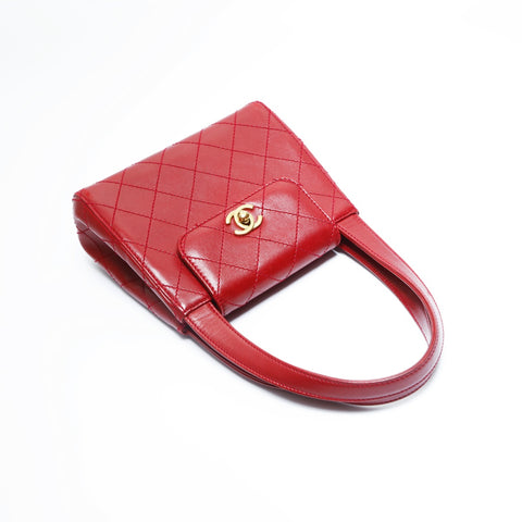CHANEL No. 5 1997-1999 Lambskin Bicolor Mini Turnlock Handbag Red WS23492