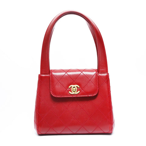 CHANEL No. 5 1997-1999 Lambskin Bicolor Mini Turnlock Handbag Red WS23492