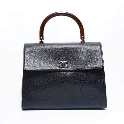 CHANEL No. 6 2000-2002 Top Handle Caviar Leather Turn Lock Handbag black WS23493