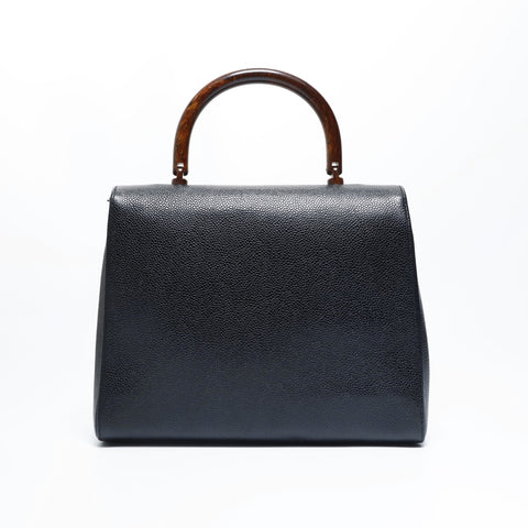 CHANEL No. 6 2000-2002 Top Handle Caviar Leather Turn Lock Handbag black WS23493