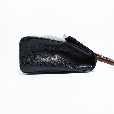 CHANEL No. 6 2000-2002 Top Handle Caviar Leather Turn Lock Handbag black WS23493