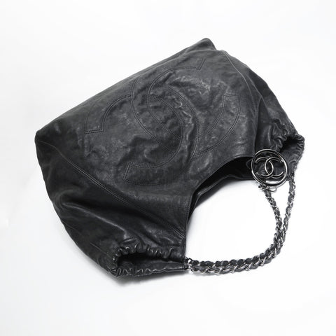 CHANEL 10 series 2005-2006 Coco Cabas Caviar Skin Chain Tote Shoulder Bag black WS23494