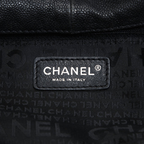 CHANEL 10 series 2005-2006 Coco Cabas Caviar Skin Chain Tote Shoulder Bag black WS23494