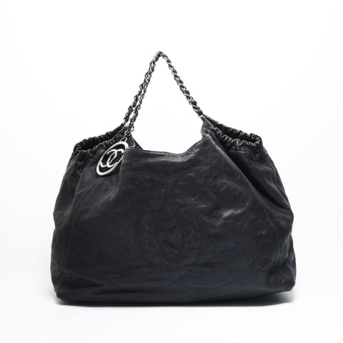 CHANEL 10 series 2005-2006 Coco Cabas Caviar Skin Chain Tote Shoulder Bag black WS23494