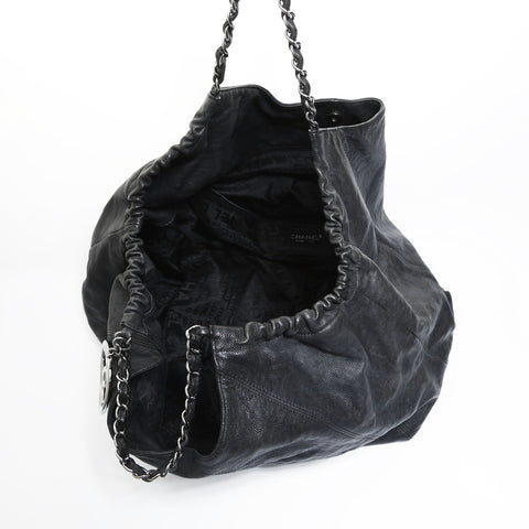 CHANEL 10 series 2005-2006 Coco Cabas Caviar Skin Chain Tote Shoulder Bag black WS23494