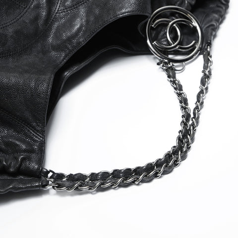 CHANEL 10 series 2005-2006 Coco Cabas Caviar Skin Chain Tote Shoulder Bag black WS23494