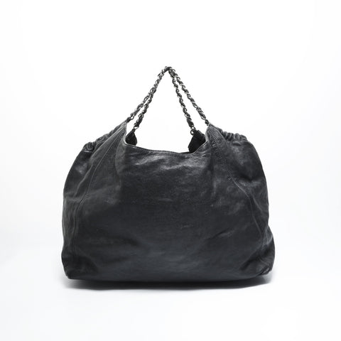 CHANEL 10 series 2005-2006 Coco Cabas Caviar Skin Chain Tote Shoulder Bag black WS23494