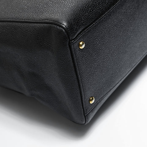 CHANEL No. 5 1997-1999 Caviar Skin Chain Tote Bag with Large COCO Mark Shoulder Bag black WS23495