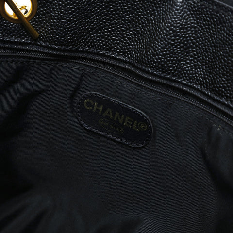 CHANEL No. 5 1997-1999 Caviar Skin Chain Tote Bag with Large COCO Mark Shoulder Bag black WS23495