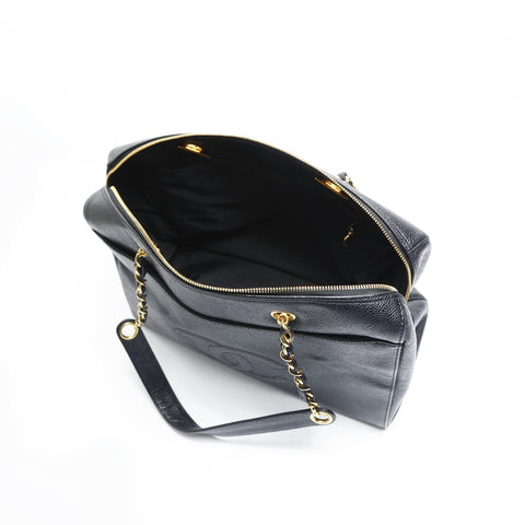 CHANEL No. 5 1997-1999 Caviar Skin Chain Tote Bag with Large COCO Mark Shoulder Bag black WS23495