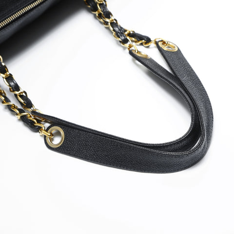 CHANEL No. 5 1997-1999 Caviar Skin Chain Tote Bag with Large COCO Mark Shoulder Bag black WS23495