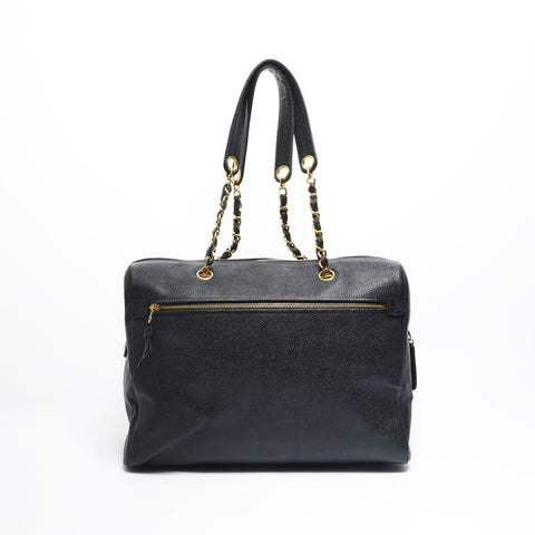 CHANEL No. 5 1997-1999 Caviar Skin Chain Tote Bag with Large COCO Mark Shoulder Bag black WS23495