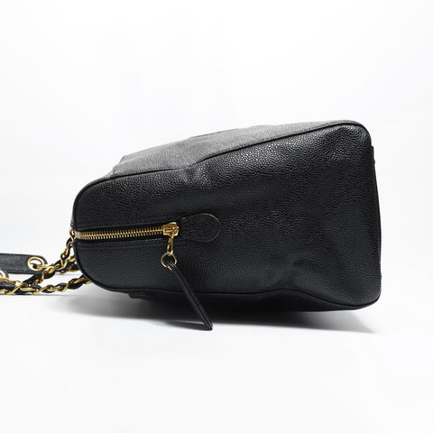 CHANEL No. 5 1997-1999 Caviar Skin Chain Tote Bag with Large COCO Mark Shoulder Bag black WS23495