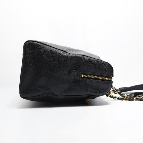 CHANEL No. 5 1997-1999 Caviar Skin Chain Tote Bag with Large COCO Mark Shoulder Bag black WS23495