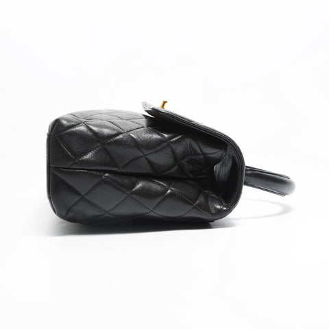 CHANEL No. 4 1996-1997 Lambskin Top Handle Kelly Style Matelasse Handbag black WS23496