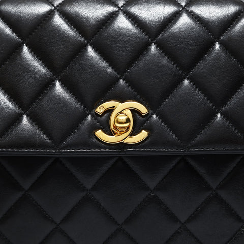 CHANEL No. 4 1996-1997 Lambskin Top Handle Kelly Style Matelasse Handbag black WS23496