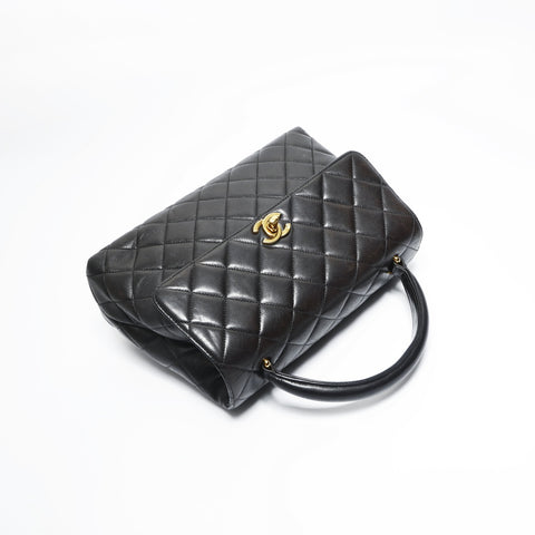 CHANEL No. 4 1996-1997 Lambskin Top Handle Kelly Style Matelasse Handbag black WS23496