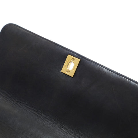 CHANEL No. 4 1996-1997 Lambskin Top Handle Kelly Style Matelasse Handbag black WS23496