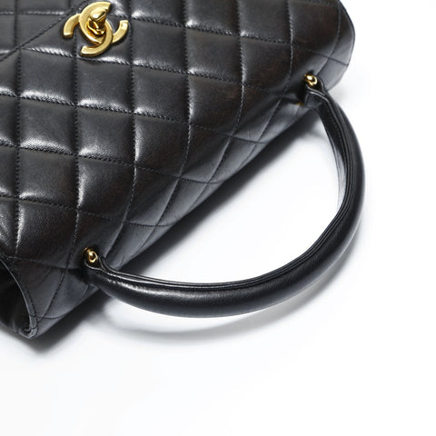 CHANEL No. 4 1996-1997 Lambskin Top Handle Kelly Style Matelasse Handbag black WS23496