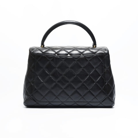 CHANEL No. 4 1996-1997 Lambskin Top Handle Kelly Style Matelasse Handbag black WS23496