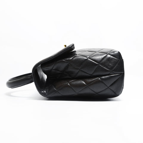 CHANEL No. 4 1996-1997 Lambskin Top Handle Kelly Style Matelasse Handbag black WS23496