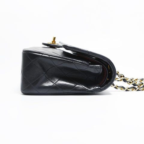 CHANEL No. 2 1991-1994 Lambskin Mini Matelasse 9.1" Classic Double Flap Shoulder Bag black WS23497