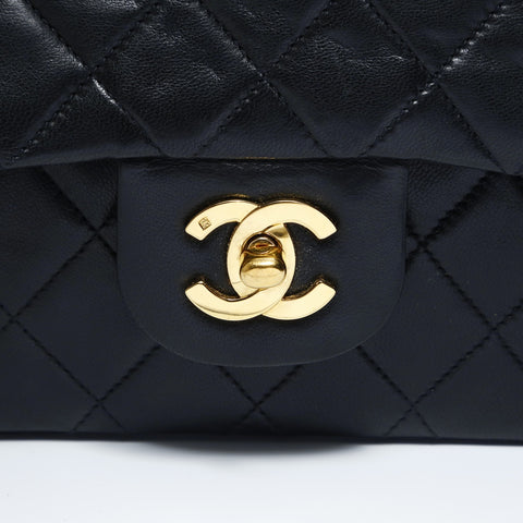 CHANEL No. 2 1991-1994 Lambskin Mini Matelasse 9.1" Classic Double Flap Shoulder Bag black WS23497