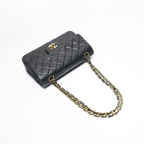 CHANEL No. 2 1991-1994 Lambskin Mini Matelasse 9.1" Classic Double Flap Shoulder Bag black WS23497