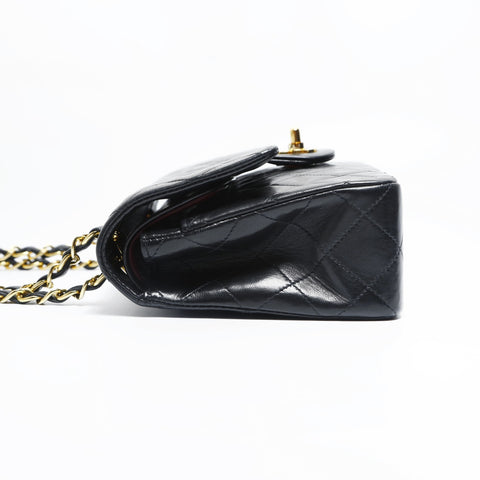 CHANEL No. 2 1991-1994 Lambskin Mini Matelasse 9.1" Classic Double Flap Shoulder Bag black WS23497