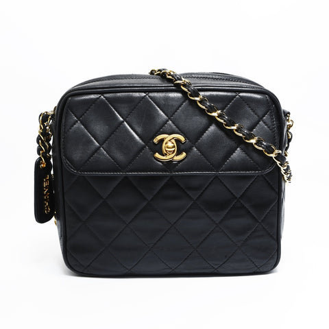 CHANEL No. 3 1994-1996 Turnlock Square Matelasse Lambskin Camera Shoulder Bag black WS23498