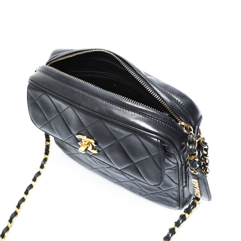 CHANEL No. 3 1994-1996 Turnlock Square Matelasse Lambskin Camera Shoulder Bag black WS23498