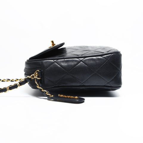 CHANEL No. 3 1994-1996 Turnlock Square Matelasse Lambskin Camera Shoulder Bag black WS23498
