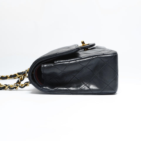 CHANEL No. 1 1989-1991 Classic Double Flap Mini Matelasse Lambskin 9.1" Shoulder Bag black WS23499