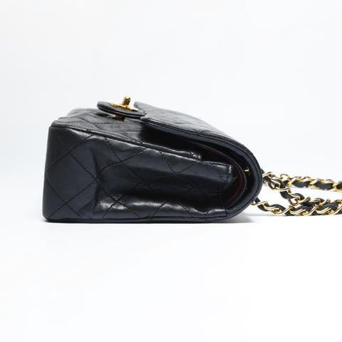 CHANEL No. 1 1989-1991 Classic Double Flap Mini Matelasse Lambskin 9.1" Shoulder Bag black WS23499