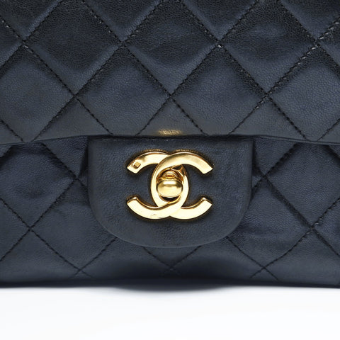 CHANEL No. 1 1989-1991 Classic Double Flap Mini Matelasse Lambskin 9.1" Shoulder Bag black WS23499