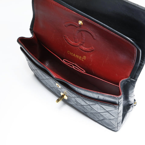 CHANEL No. 1 1989-1991 Classic Double Flap Mini Matelasse Lambskin 9.1" Shoulder Bag black WS23499