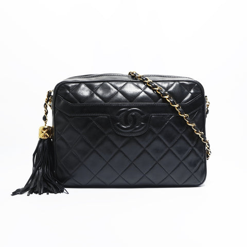 CHANEL No. 2 1992-1994 Diamond Stitch Matelasse Tassel Camera Bag Shoulder Bag black WS23500