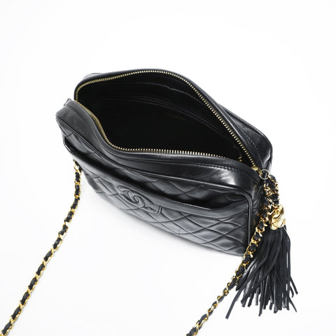 CHANEL No. 2 1992-1994 Diamond Stitch Matelasse Tassel Camera Bag Shoulder Bag black WS23500