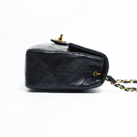 CHANEL 0 series 1986-1988 Mini Matelasse Classic Flap Square Lambskin Shoulder Bag black WS23501