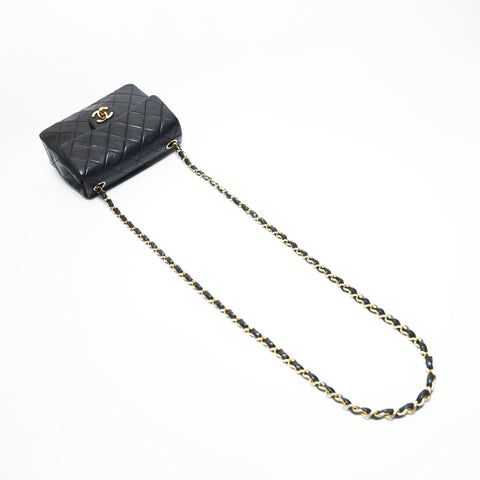 CHANEL 0 series 1986-1988 Mini Matelasse Classic Flap Square Lambskin Shoulder Bag black WS23501